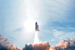 Rocket launch, with smoke and fire. Elements of this image were furnished by NASA. High quality photo